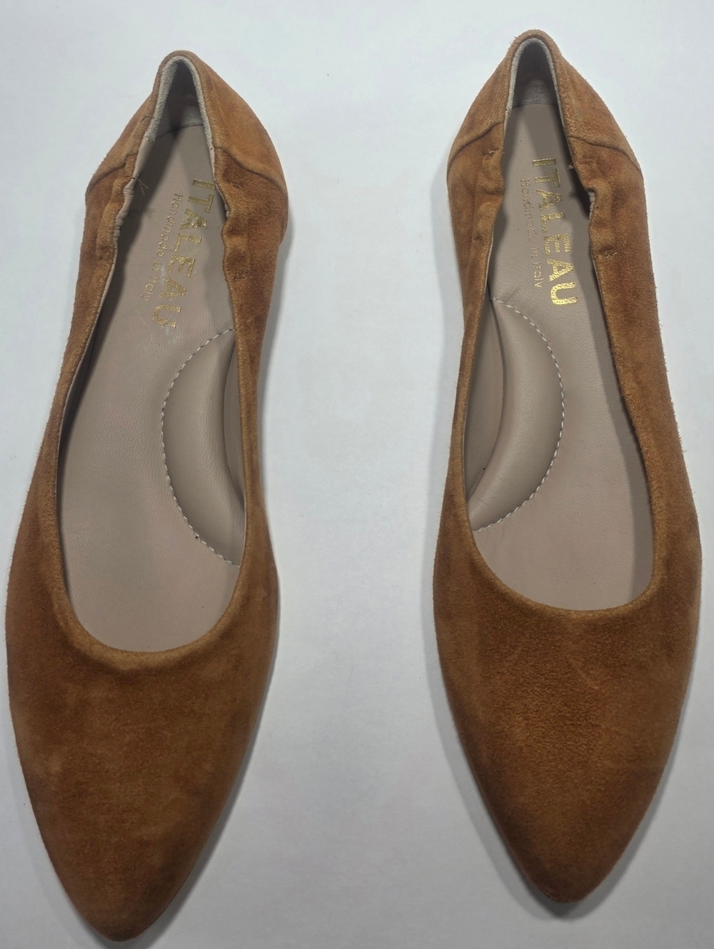 Italeau Suede Flats Brown Pointed Toe Handmade Italy Size 37.5 / US 7 Excellent
